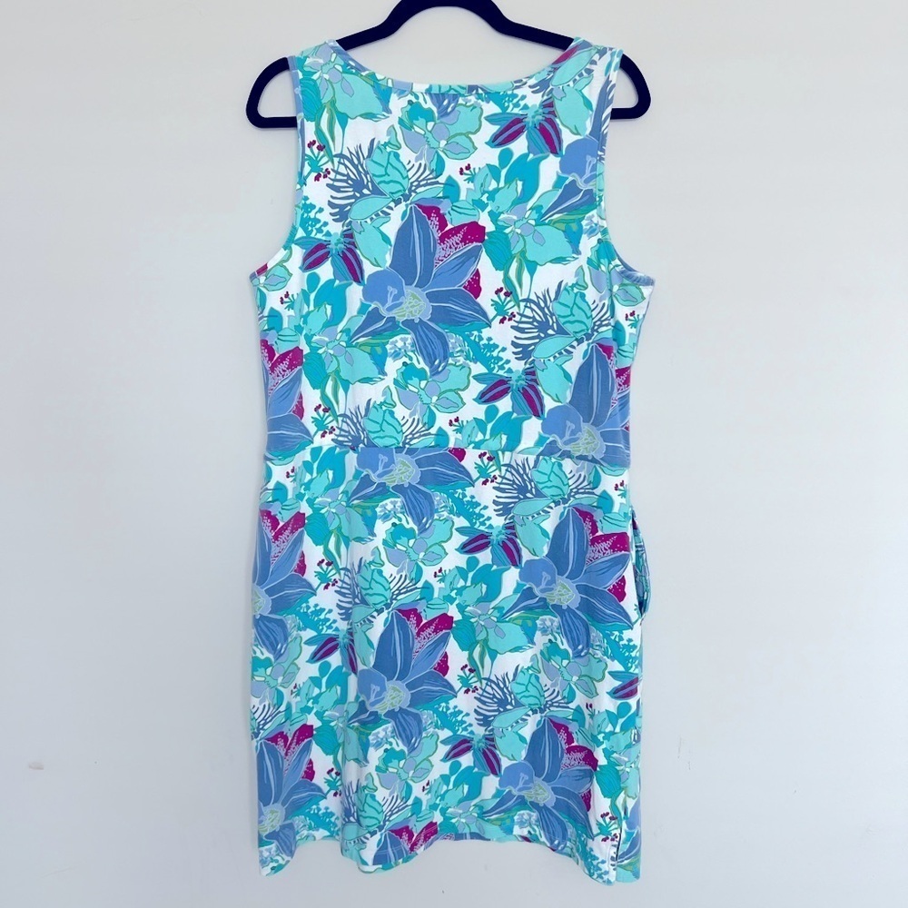 Talbots Floral Stretch Dress Tie Waist Beach  Lounge Sports Cotton Pockets sz L - Picture 3 of 8